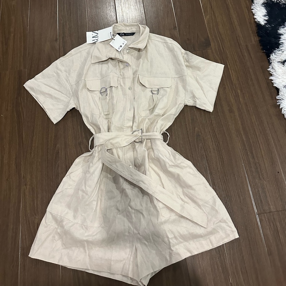 Zara linen belted pocket romper